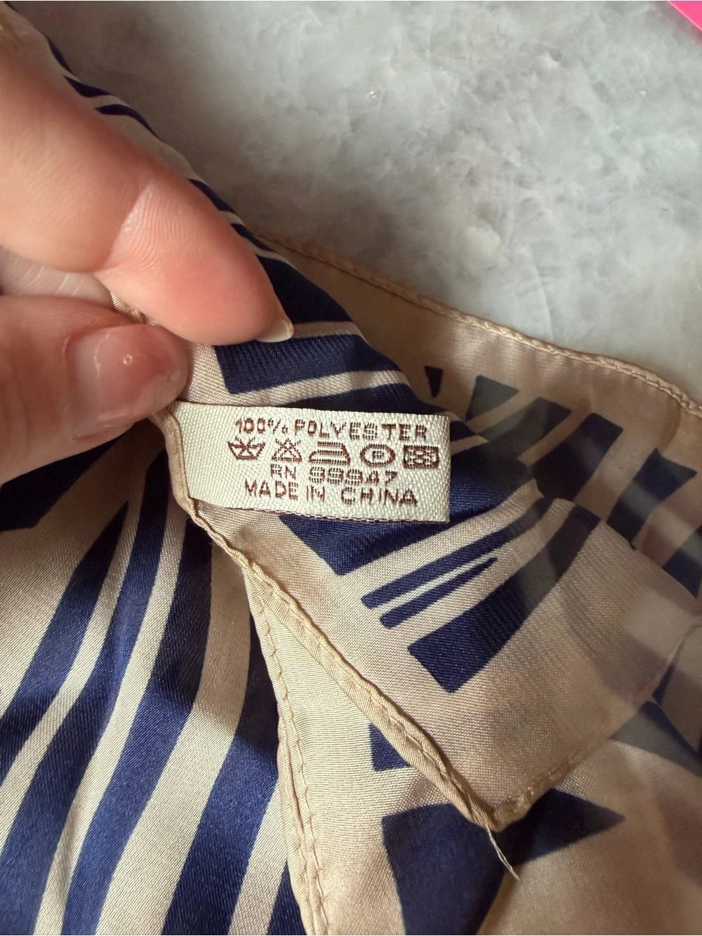 Women’s scarf:Navy and Beige Abstract Silk Scarf Brand new